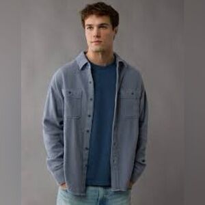 American Eagle Outfitters Solid Textured Flannel Shirt Grey Blue